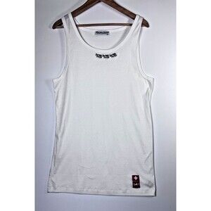 Michel Jordi Tank Top Womens XXL White Swiss Cow Embroidered Made in Switzerland